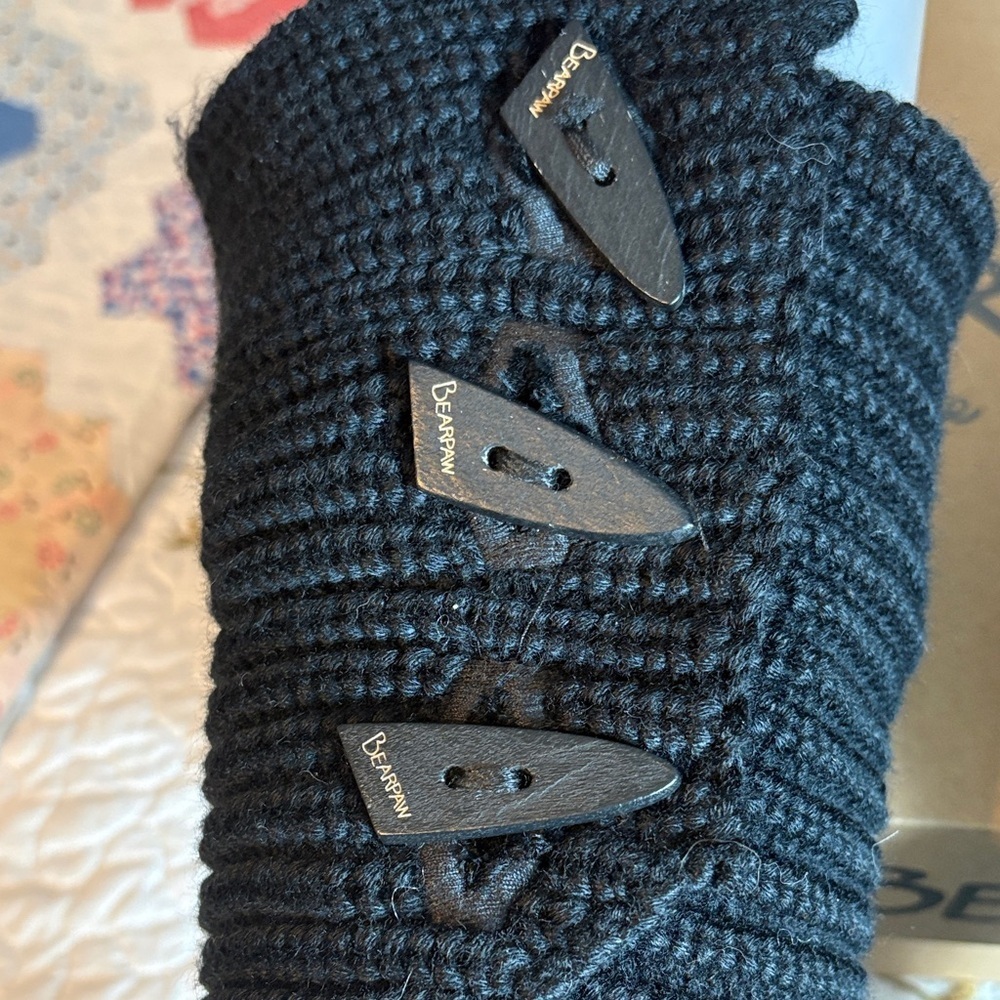 BearPaw Black Knit Tall Winter Boots Size 9 - Picture 3 of 11